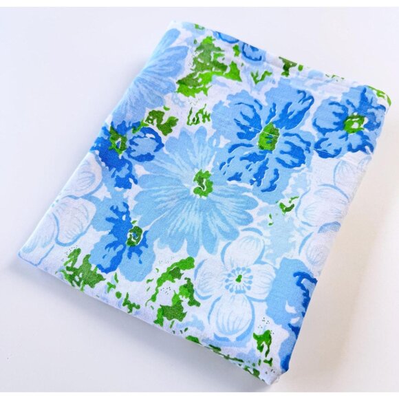 Vintage 70s single pillowcase, blue white green flower power, Sears Canada - Picture 9 of 9